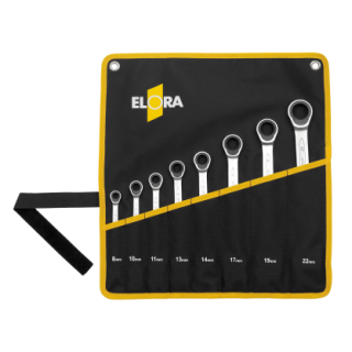 Combination spanner set ratchet ring 8-22mm pouch