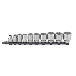 BI Hexagon Socket set on rail 1/2" drive 10mm-32mm 10pcs