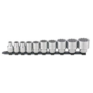 BI Hexagon Socket set on rail 1/2" drive 10mm-32mm 10pcs