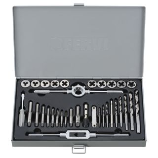 Tap and die set With twist drills and screw pitch gauge.